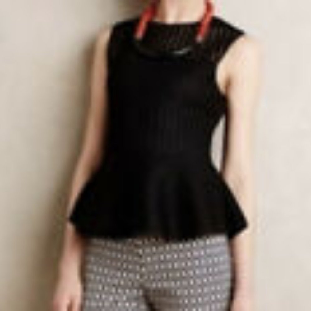 Anthropologie HD in Paris Ruffle Bottom Black Sleeveless Top Large